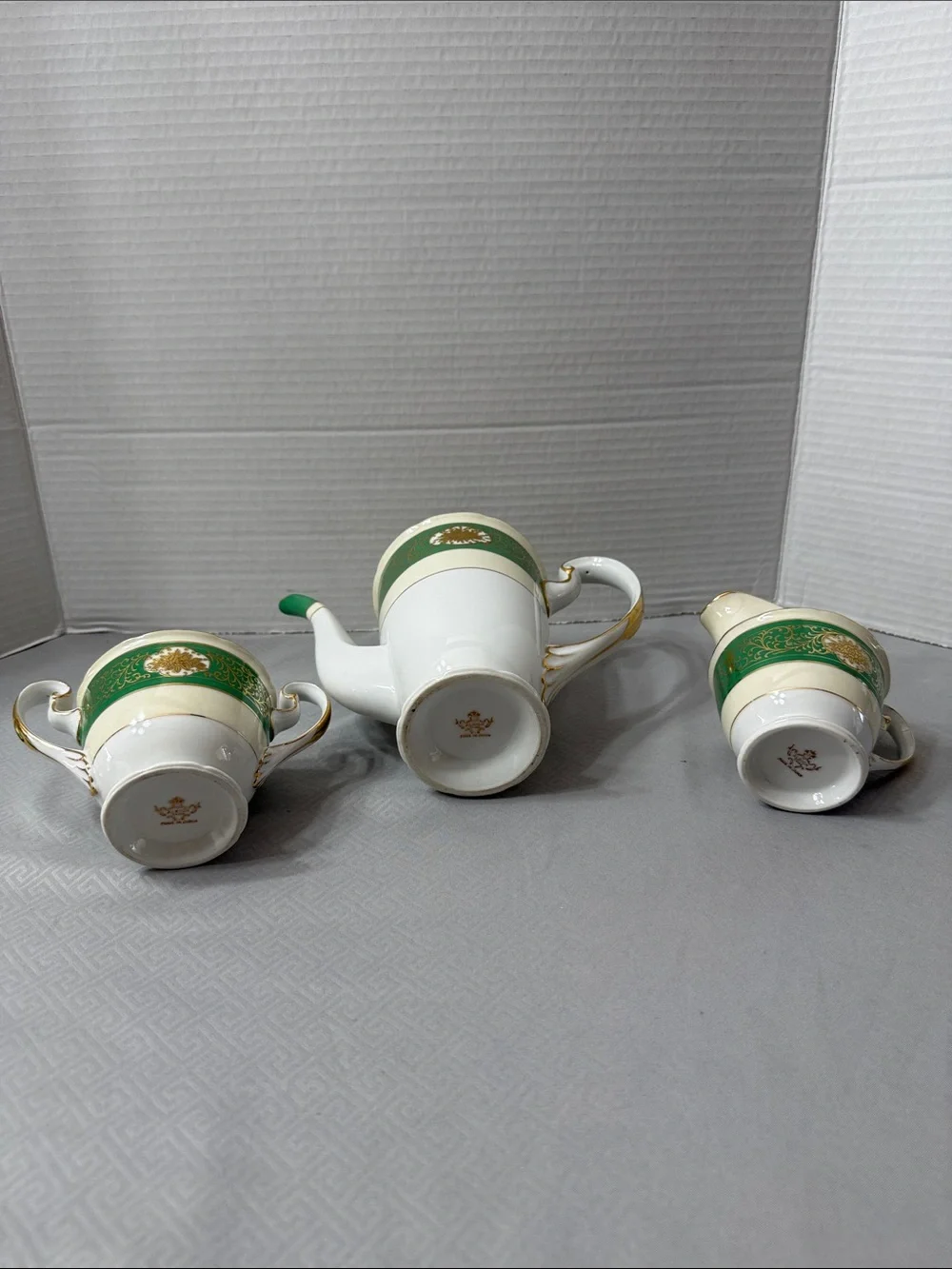 Vintage Albion China Porcelain Coffee/Tea 3 Pc Service Emerald Green Gold Japan